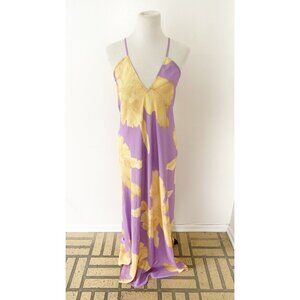 Ramona La Rue Tara Satin Slip Dress Floral Orchid Purple Yellow